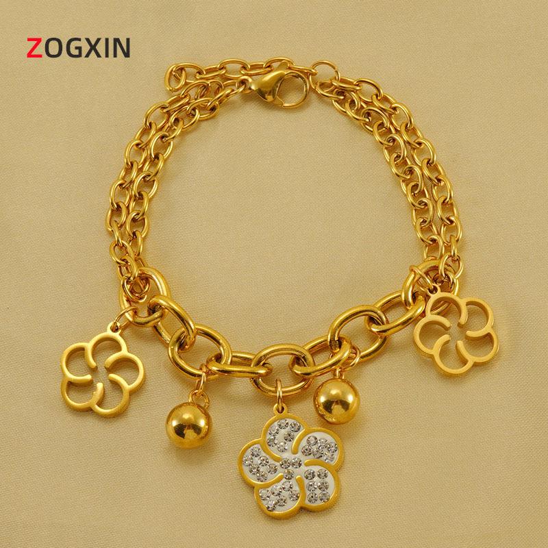 

18K Gold-Plated Stainless Steel Rhinestone Flower Bracelet
