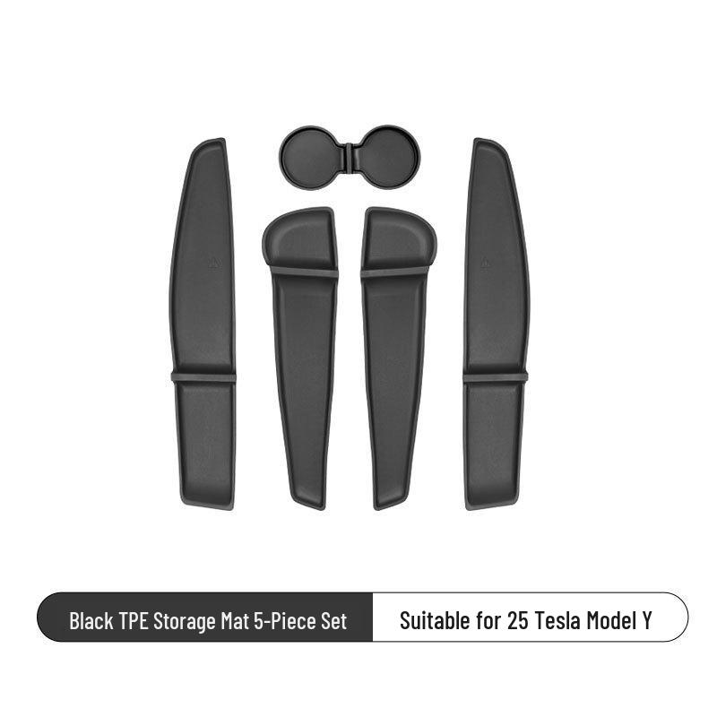 Compatible with 2025 Tesla Model Y Facelift: TPE Car Door Storage Box, Center Console, Anti-Slip Cup Holder, Door Slot.