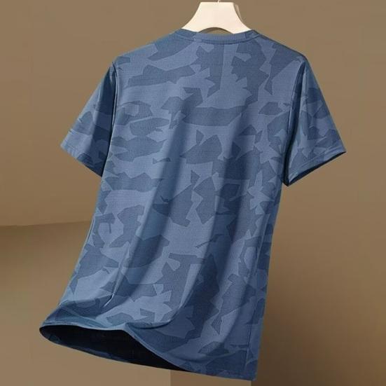 Summer Men T-shirt Round Neck Short Sleeves Thin Quick-drying Loose Camouflage Print Pullover Mid Length Casual Daily Wear Sport Travel Top