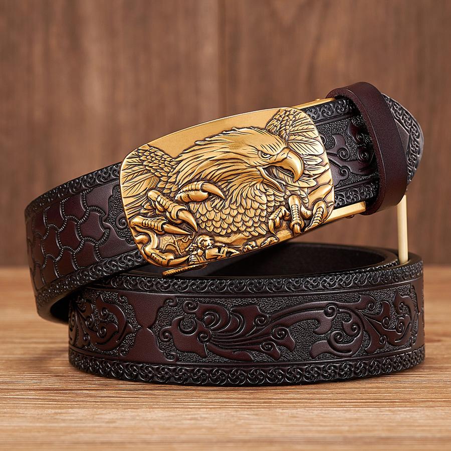 3.5CM Eagle Automatic Buckle Belt Emboss Cowskin Belt Quality Men Wasitbad Strap Genuine Leather Gift Business Belt for Jeans