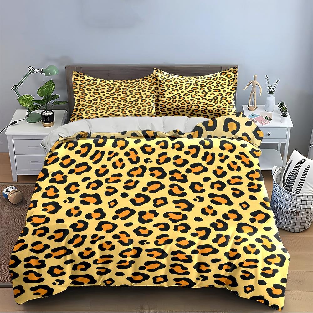 Leopard Print Bedding Set - 3 Pieces Bedding Set (1 Duvet Cover, 2 Pillowcases, Duvet Not Included)
