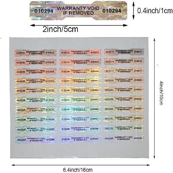 300 Pcs Bone Silver Hologram Sticker Holographic Tamper Evident Label High Security Warranty Seal Sticker with Serial Numbers(0.4 Inch X 2