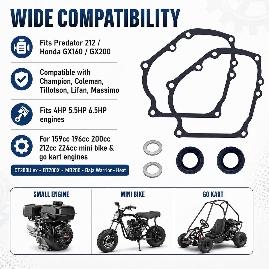 11381-ZH8-801 Seitenabdeckung Dichtung Wellendichtring Satz Passend für Predator 212 | Kompatibel mit Champion Coleman Tillotson Lifan Massimo GX160 GX120 GX200