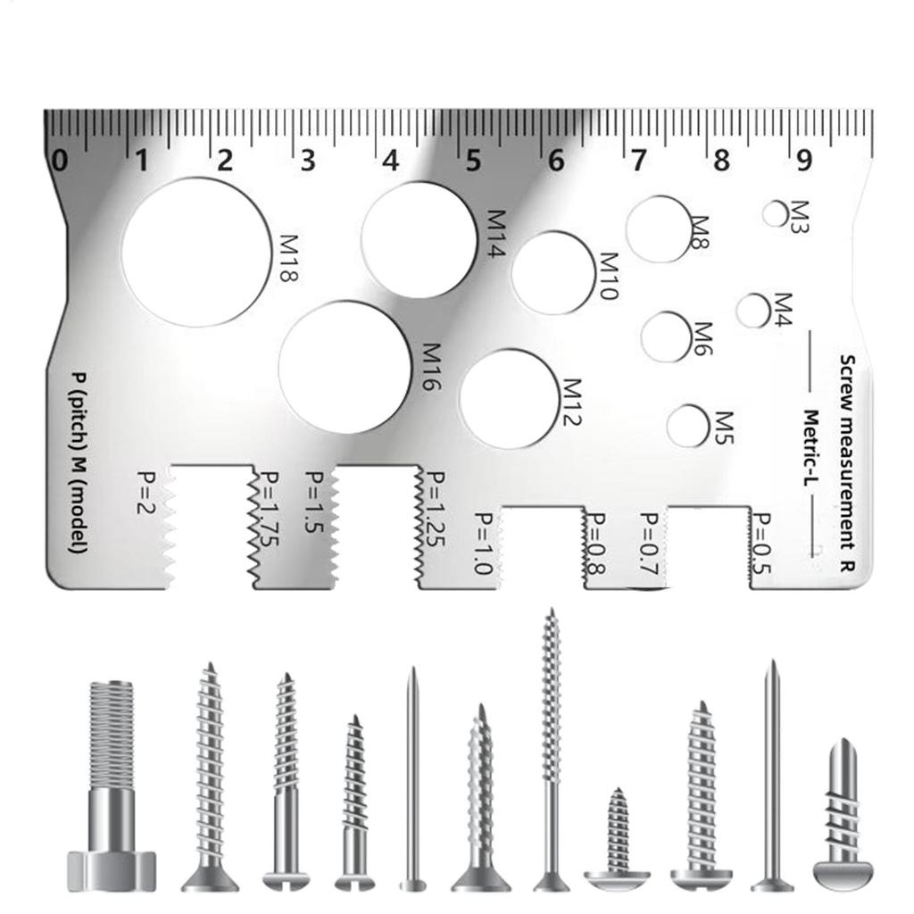 Thread Checker Bolt and Nut Gauge Stainless Steel Screw Sizing Tool for Woodworking Carpenters Engineers Construction Site