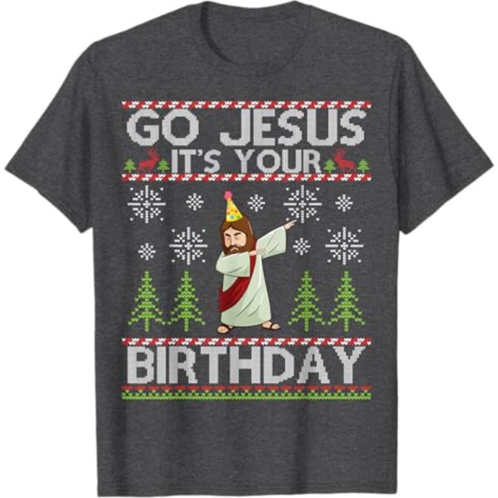 Dabbing Go Jesus Es Ist Dein Geburtstag Frohe Weihnachten Tag T-Shirt Herren Kleidung Papa Ehemann Weihnachten Kostüm Geschenke Lustiger Spruch T-Shirt