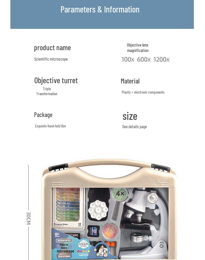 Professional-Grade HD Optical Microscope for Children's Science, Middle School Use; Detects Bacteria; Junior High Exam Model
