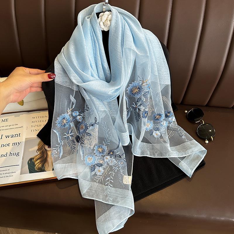 

New silk wool scarf Shawls Wraps Women Floral Embroidery Foulard Headkerchief Pashmina Poncho Scarves Headband Hijab Bandana 70x180cm
