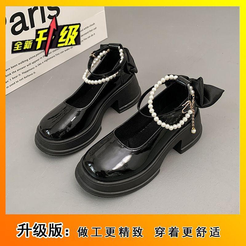 

Bow French single shoes Hepburn style versatile thick heel Mary Jane women s shoes 2025 autumn new fashion versatile 35