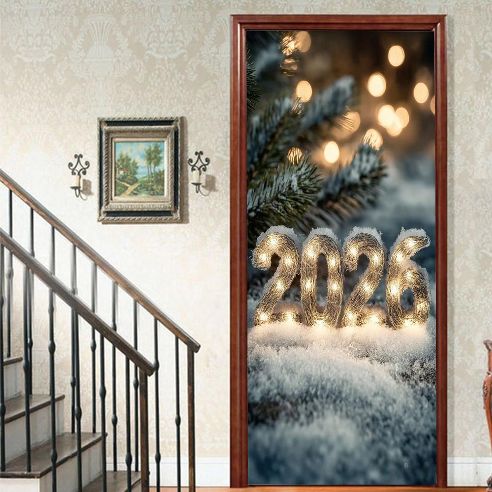 Christmas Tree PVC Self-Adhesive Waterproof Door Sticker Modern Simulation Door Mural Wallpaper Living Room Study Home Decor Art Door Poster