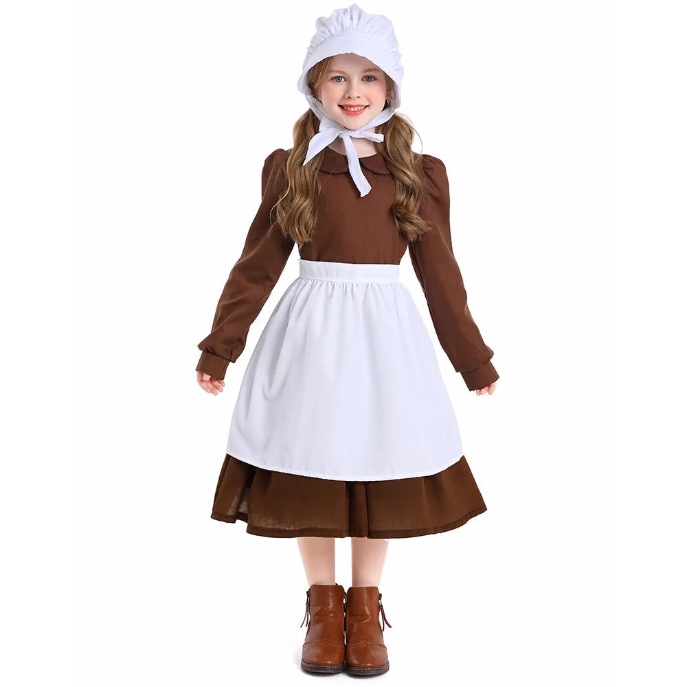 Costume de Pèlerin Costumes de Fille de Ferme Coloniale Costumes de Pionnier Robe de Prairie 2-4 ans 4-10 ans 10-16 ans Pré-adolescents Adolescents L (10-12Y)