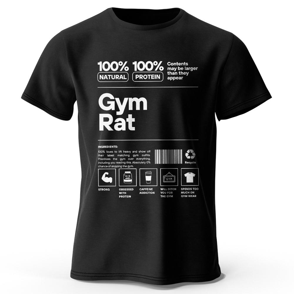 Gym Rat Letter Print T-Shirt, Soft & Breathable Round Neck Short Sleeve Tee, Unisex Fitness & Fun Style