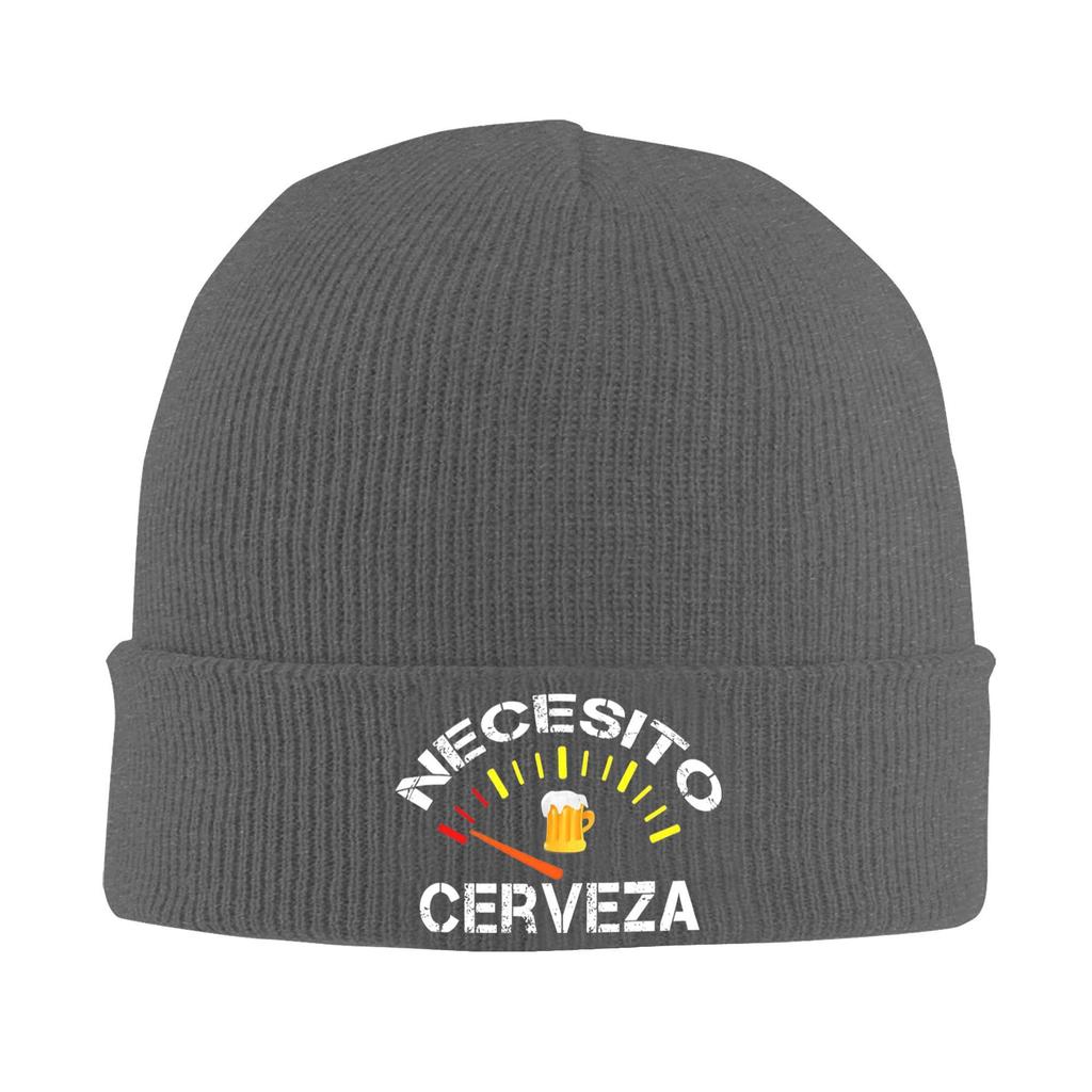 Necesito Cerveza Funny Spanish Beer Merch Winter Warm Rib Knit Cuffed Beanie For Unisex Skull Knitted Hat Cap Bonnet Knit Hat