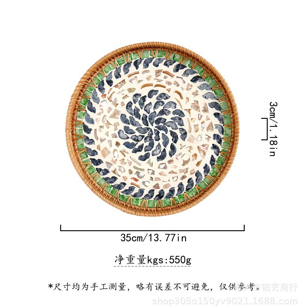 Color Shell Jewelry Cosmetics Food Teacup Storage Trays Handmade Rattan Fruit Dessert Bread Pans Round Rattan Decoration Trays