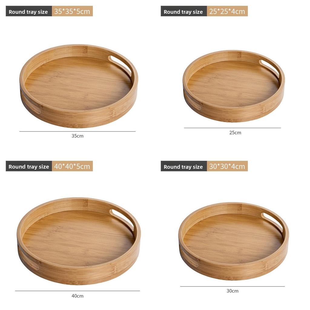 Bamboo Tray Round Handcrafted Tea Serving Plate For Home Tea Sets