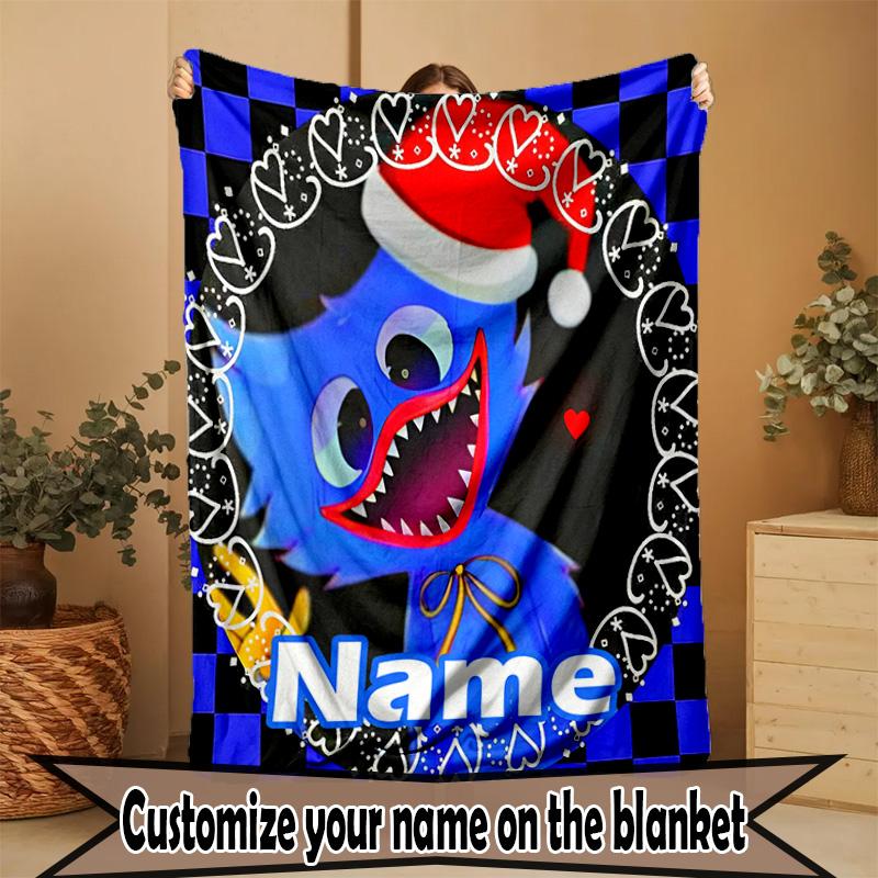 Custom Name Personalized Huggy Wuggy Print Blanket, Home Decor, Bedroom, Sofa, Camping, Couch, Gifts for Birthday ChristmasEnthusiasts