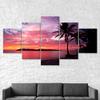 Tropical Island Paradise Sunset Canvas 5 Piece Five Panel Wall Print Modern Art Poster Picture Home Decor Gift For Him For Her