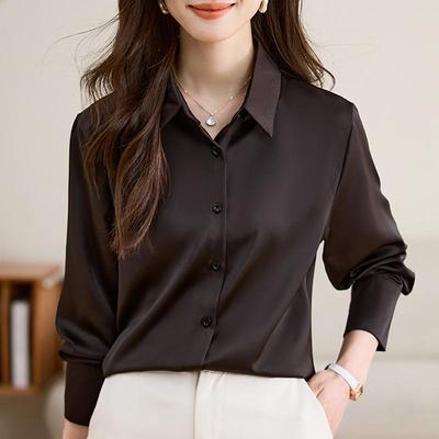 Frauen Blusen Shirts 2025 Frühling Langarm Frauen Bluse Shirt Drehen Unten Kragen Schwarz Chiffon Bluse Shirt Frauen Tops J835