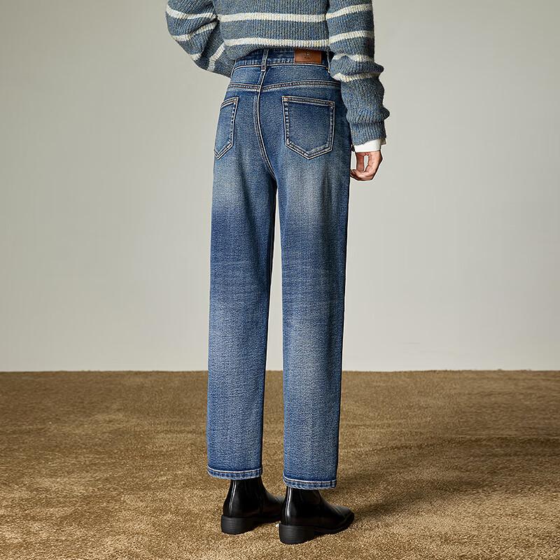 Chuyu Women's 2025 Winter Fleece-Lined Shaping Mid-Low Waist Cropped Jeans