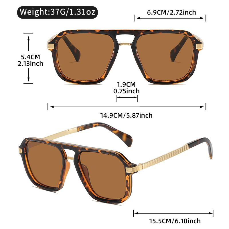 Retro-style simple double-beam flat-top flat mirror metal temple, versatile decorative sunglasses for daily wear