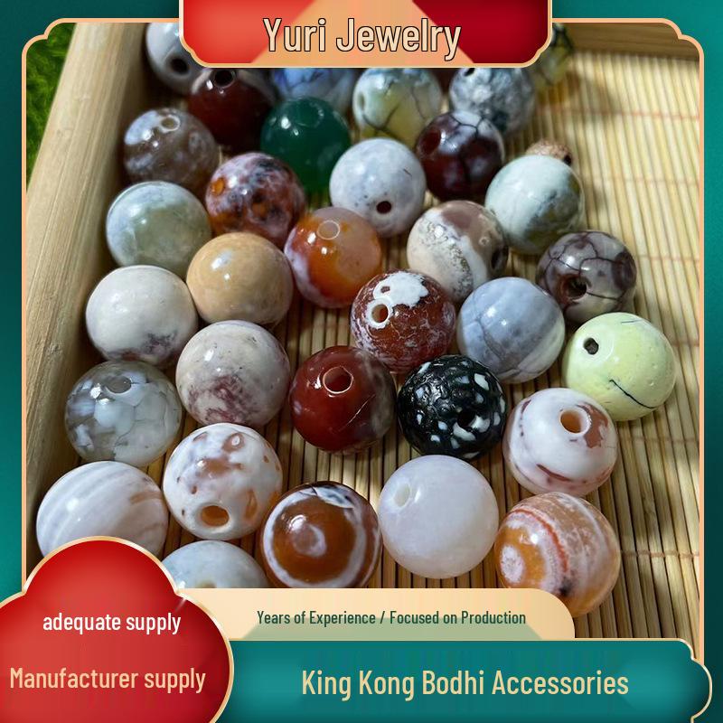 14mm Old White Flower Natural Agate Vajra Bodhi Beads -