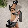Plus Size Bow Side Hollow Platform Ultra High Thick Heel Sweet Cute Sandals Ankle Cross Fine Strap Pearl Buckle Sandals 2025