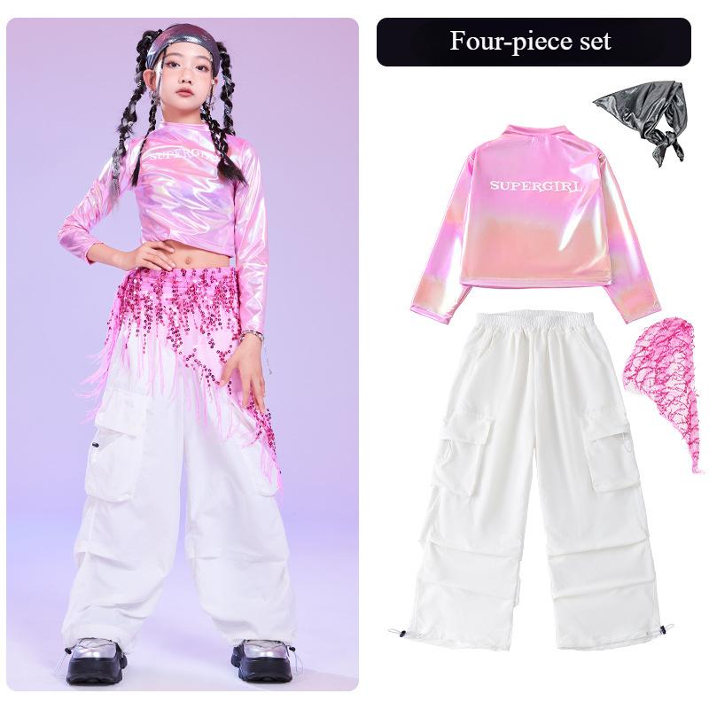 

Одежда Джаз Танцевальный костюм Комплект Детская мода Блестки Шоу Костюмы Девочки Подиум Модные наряды Дети Хип-хоп Хип-хоп Танцы 130 розовый