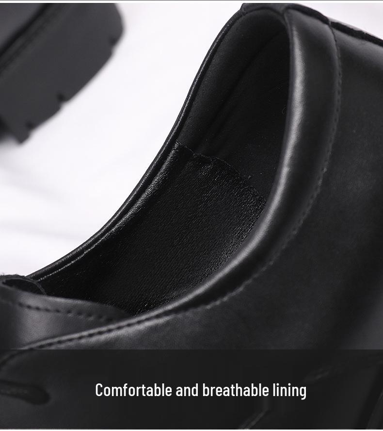 Men's Formal Leather Shoes, Autumn Style, 8CM Inner Lift, Thick Sole, Lace-up, Trendy Big Toe Design.