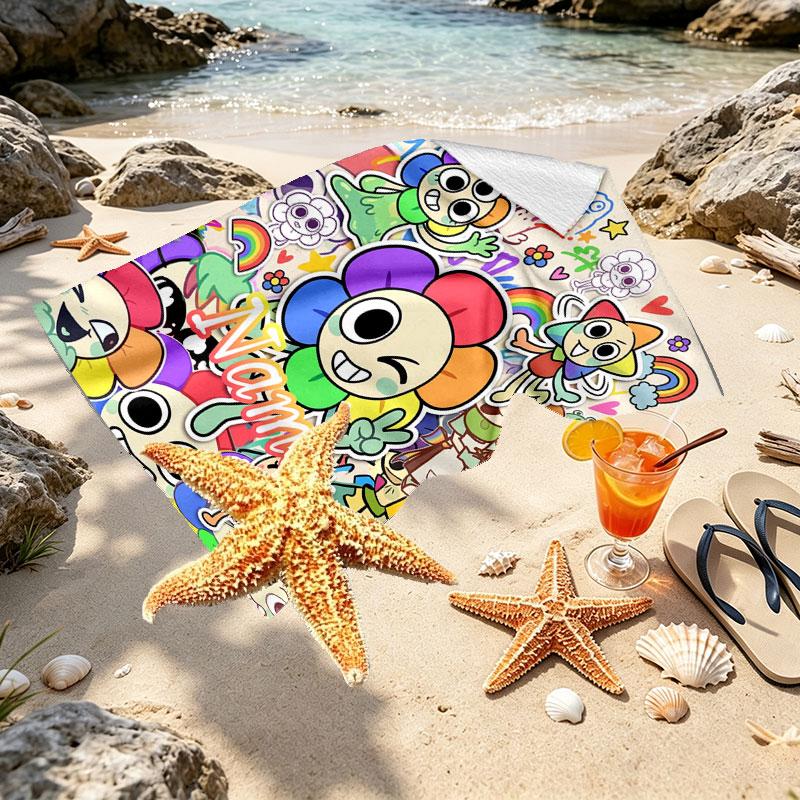 מגבת חוף מודפסת 'עולם הדנדי' אישית עם שם, לנסיעות, קמפינג, מסיבות חוף, עיצוב הבית, מתנת יום הולדת למשפחה וחברים