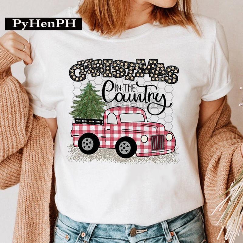 Summer Christmas Elk Printed T-shirt for Men Women Cotton Loose Round Neck Short Sleeve T-Shirts Unisex