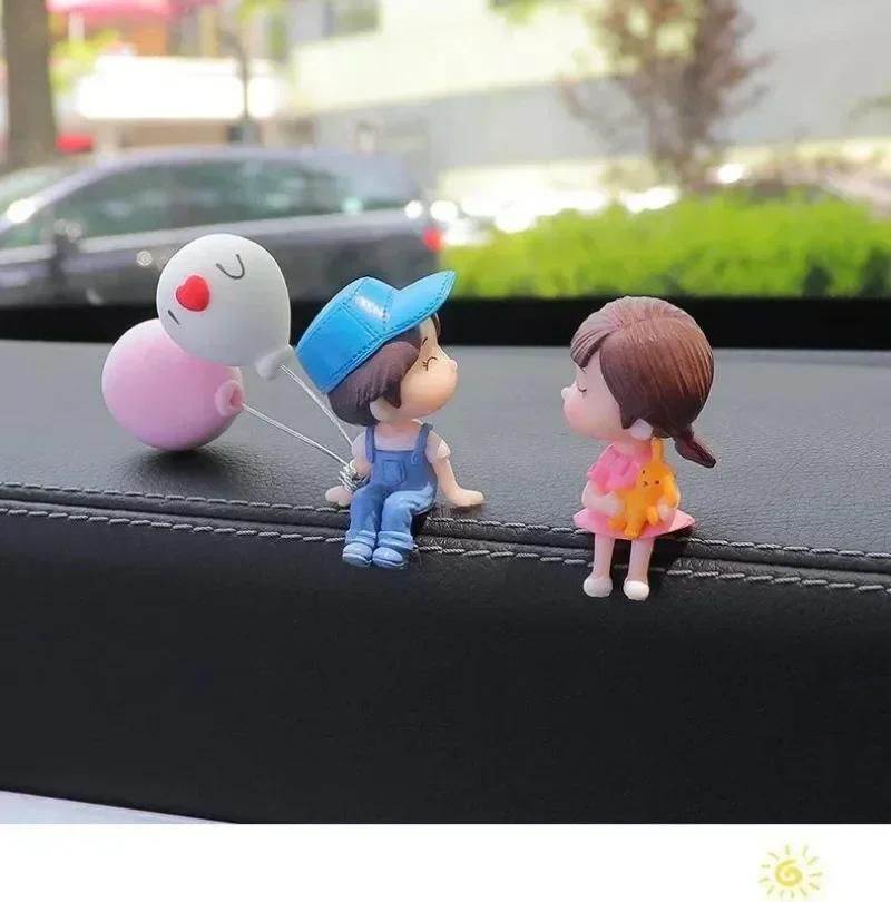 Car Decoration Cute Cartoon Couples Figure Figurines Balloon Ornament Auto Interior Dashboard Accessory for Girls Gifts Supply