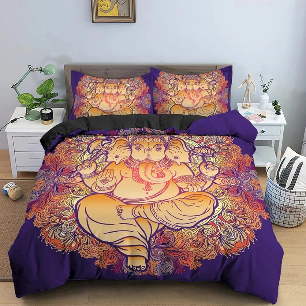 Boho Mandala Colorful Design God Ganesha Queen Bedding Set King Duvet Cover Sets Pillowcase Indian Symbol Quilt Cover Full Size