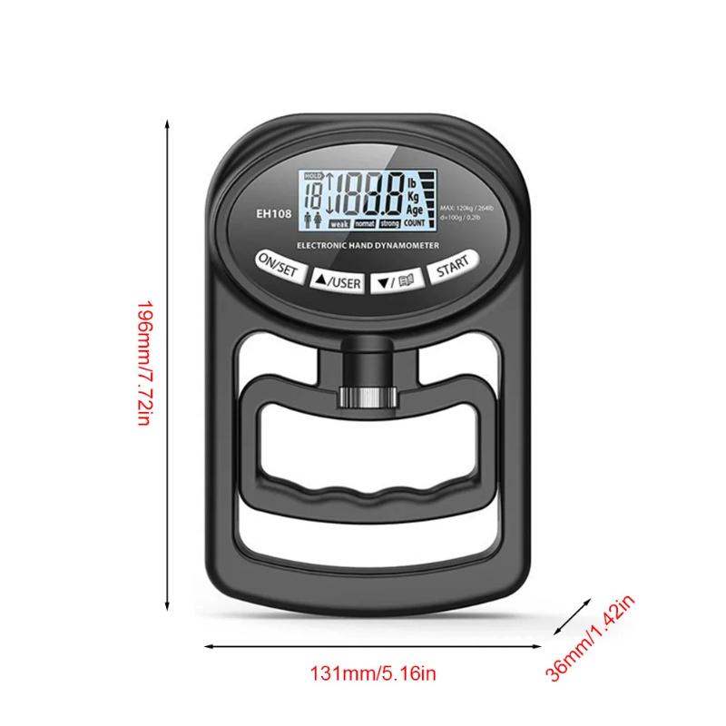 Durable And Safe 265Lbs/120Kg Grip Strength Meter For Men And Women Tester Digital Hand Dynamometer Training Usb Lcd Screen