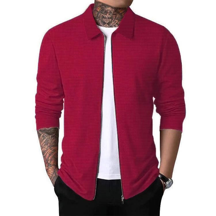 

Men s New Arrival Zipper Lapel Waffle Knit Cardigan Jacket XL вино красного