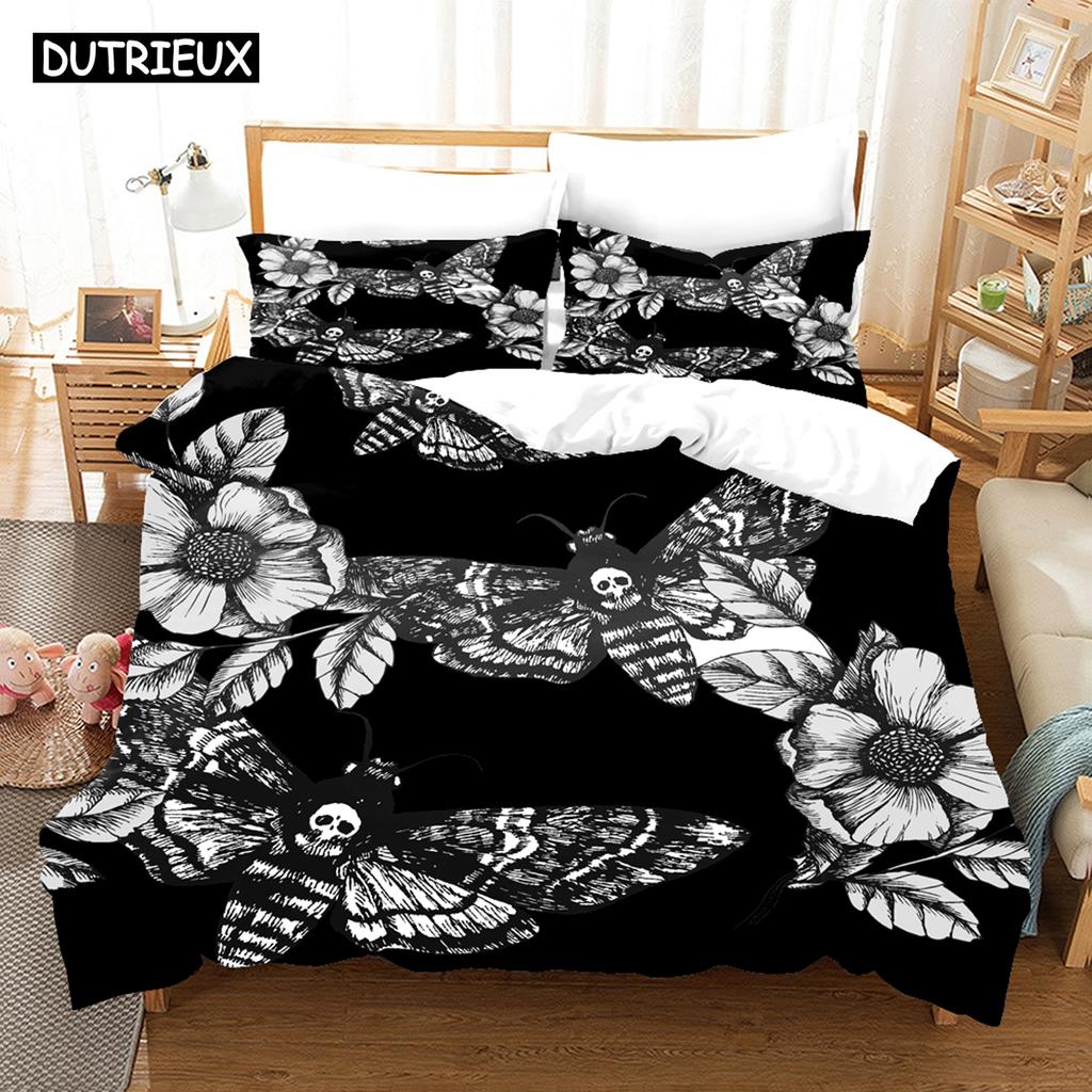 3D The Skull Skeleton Moths Mandala Seturi de lenjerie de pat Set de husă de pilota cu fetă de pernă Lenjerie de pat King Queen Full Lenjerie de pat