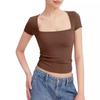 Solid Color Square Neck Short Sleeved Top Pure Color Square Collar Short Sleeve Tops Female
