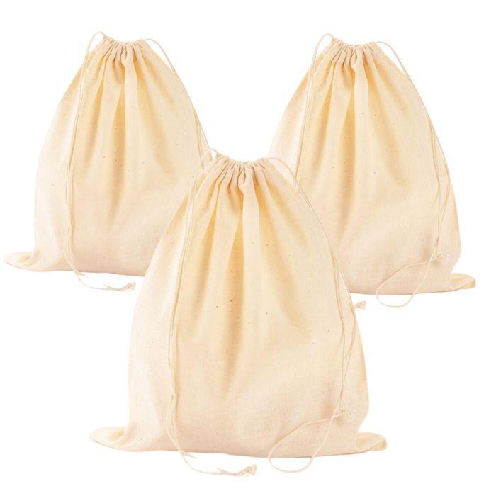 3 sacs pochon en coton à décorer 24 x 29 cm