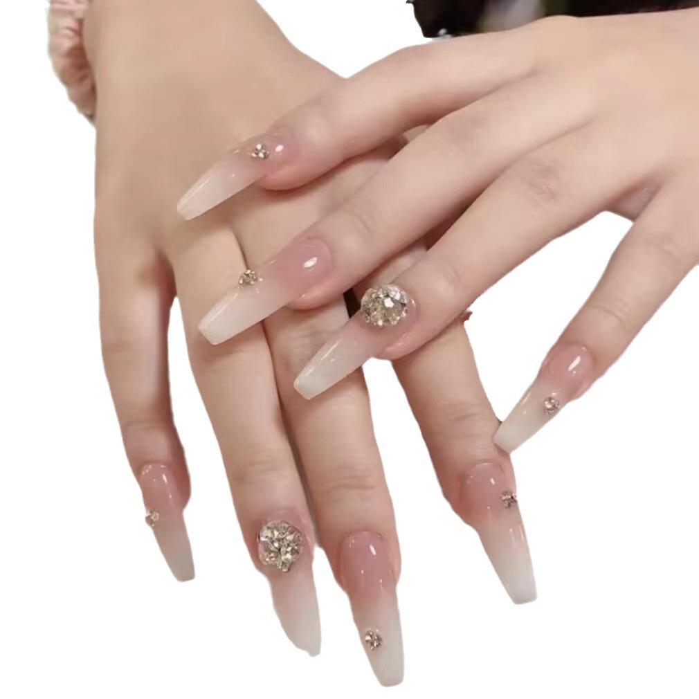 Reine Handarbeit Phototherapie Tragbare Nagelplatten Reines Verlangen Farbverlauf Strasssteine Tragbare Nägel Fertigprodukt Wiederverwendbare Nagelkunst
