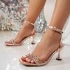 Fashion Silvery Fashion Female Crystal Transparent High Heels Sandals for Women Open Toe Party Dress Shoe Summer Ankle Buckle Sandal