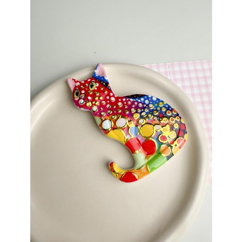 1PC Creative Colorful Cute Cat Bronzing Relief Refrigerator Magnet Dopamine Color Cute Cat Home Decoration Eye-catching Magnet