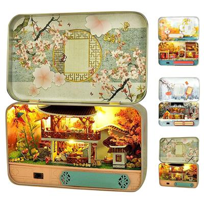 DIY Cabin Handmade Model Toy Iron Box With Light Creative Gift
