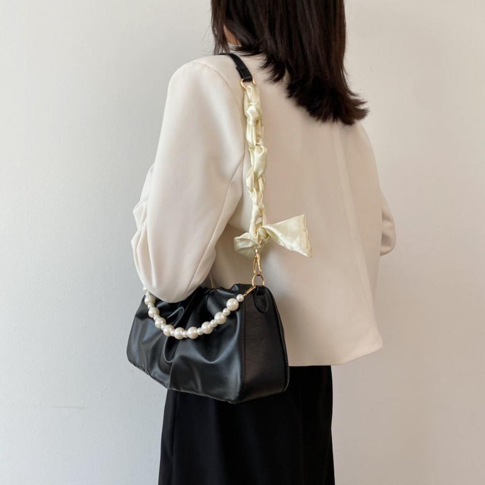 Luxury Pleated Shoulder Bag PU Leather with Pearl Cloud Underarm Bags Small Handbags Women Purse