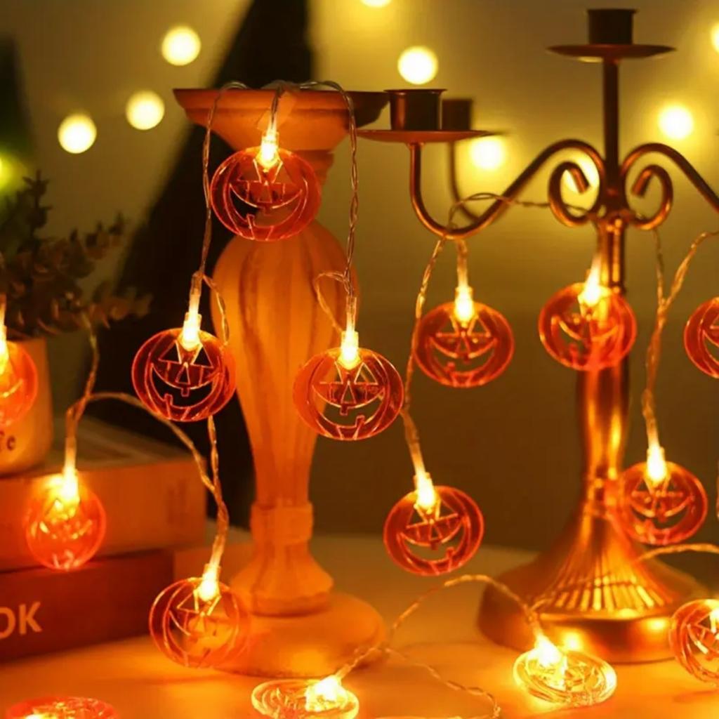 1pc 20LED Orange Flat Hollow Halloween Pumpkin Lights String Battery Powered Suitable For Home Party Garden Yard Halloween Decor
