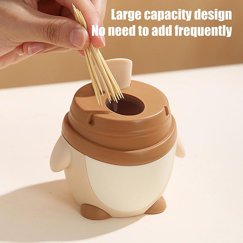 Automatischer Ausstoß-Zahnstocherspender - Niedlicher Pinguin-förmiger tragbarer Zahnstocherhalter Kunststoffgehäuse Erwachsenen Pinguin-Design