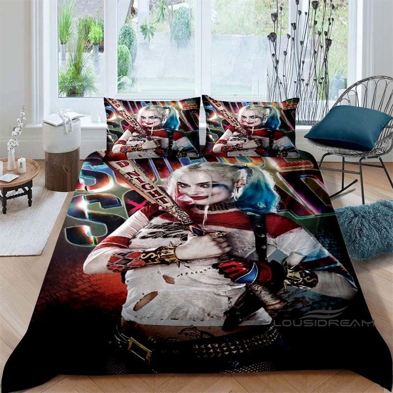 Suicide Squad 3-Piece Bedding Set: 3D-Printed Cartoon Duvet Cover Set (Includes Pillowcases; Inserts Not Included).