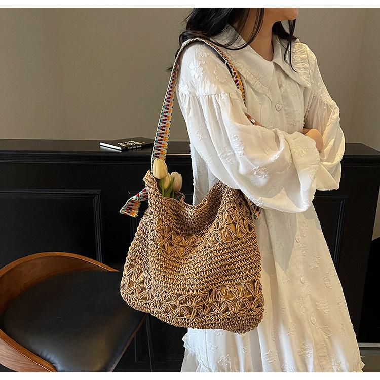 Wind Stroh gewebte Tasche neue Schulter handgewebte Tasche Damentasche vielseitige Urlaub Strandtasche Damentasche