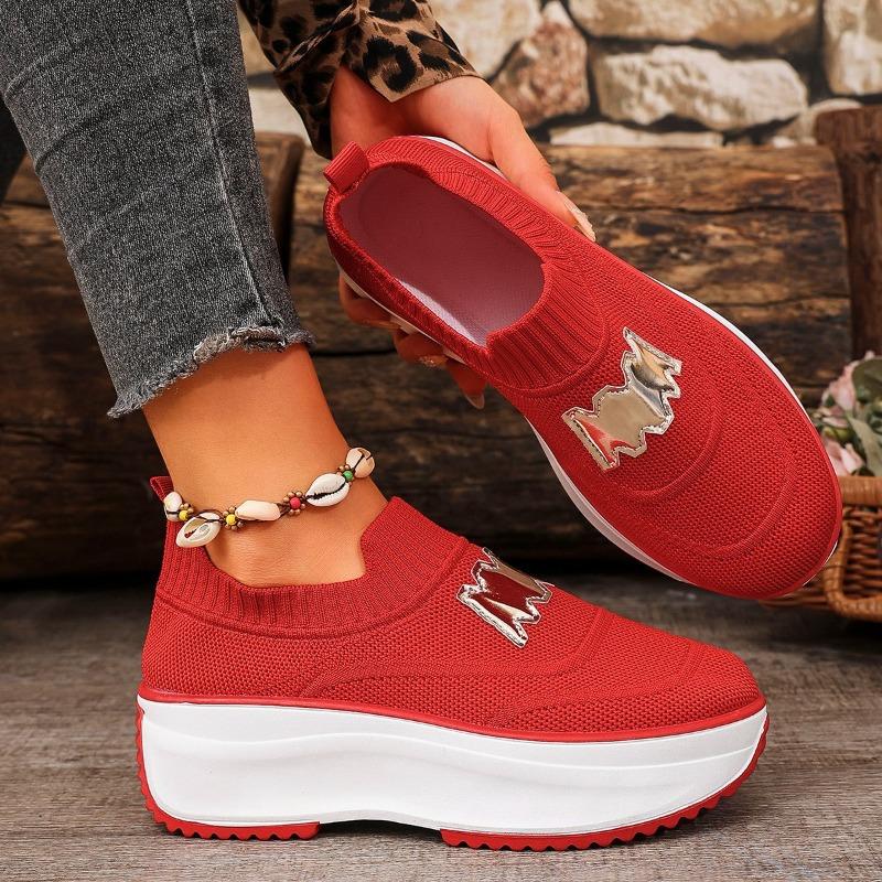 Large size spring and autumn new thick-soled flying-woven casual shoes women's fashion versatile casual shoes