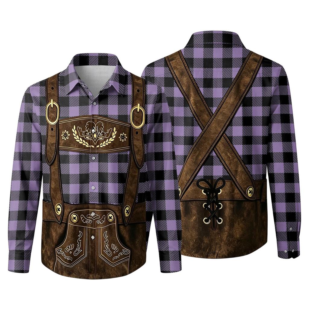 Men's 3D Print Loose Fit Long Sleeve Shirt with Lapel Collar Autumn Vintage Casual Shirt Suitable for Commuting Outdoor Festival Party Breathable Top