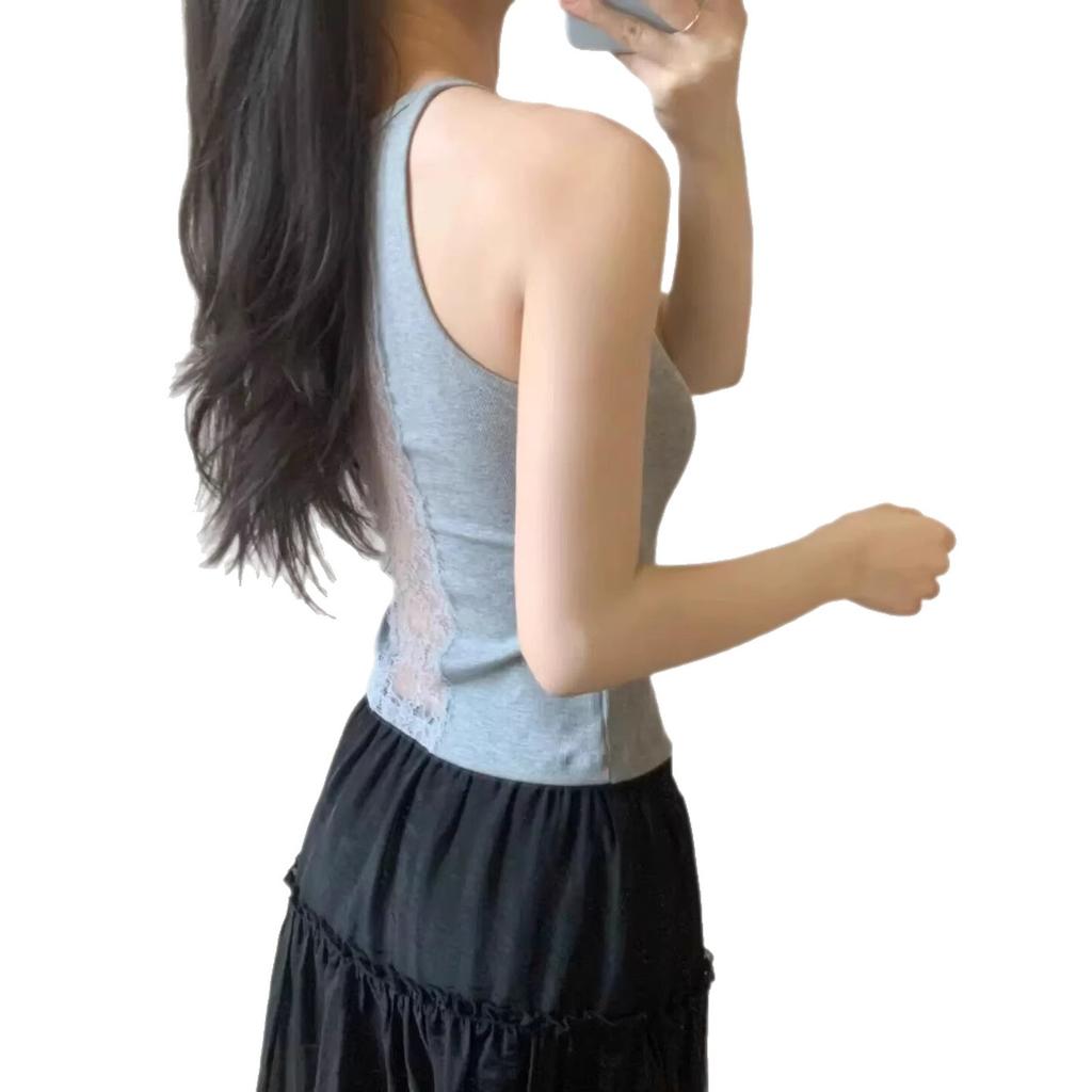 Summer sleeveless sling vest women's sexy pure desire style chic design sense back lace splicing outer top tide