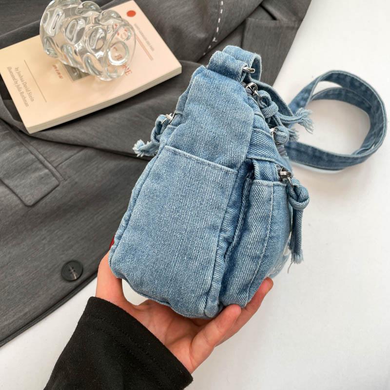 Vintage Denim Bag Women's Crossbody Bag Large Capacity Multi-Pocket Lightweight Shoulder Bag