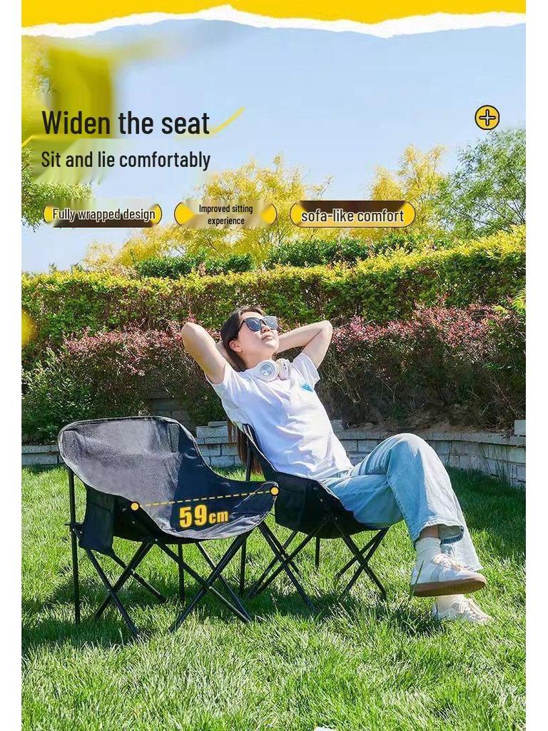 Portable Outdoor Folding Table & Moon Chair Set - Complete Camping & BBQ Gear